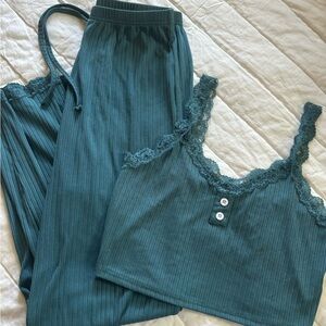 Teal Lace Trim Pajama Set